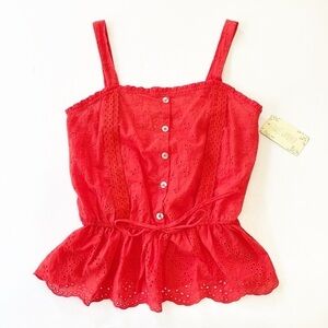 Sweet Wanderer fire red eyelet top